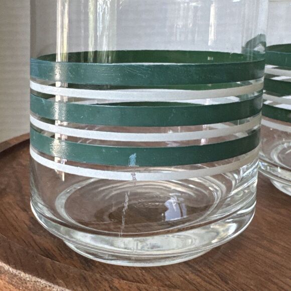 Vintage Green And White Small 8 Ounce Striped Juice Glasses Set of 5 - Picture 10 of 11